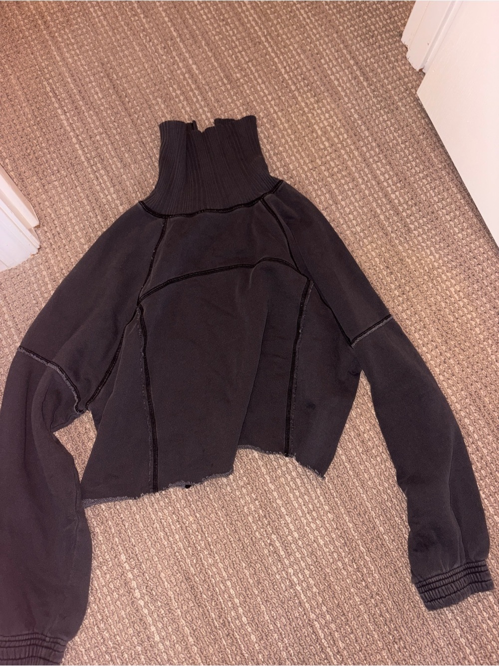 aerie Black Cropped Cowl Turtleneck Sweater